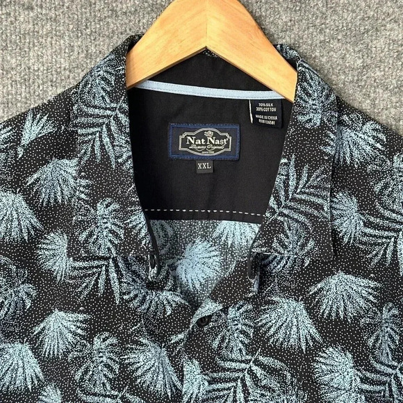 Nat Nast Hawaiian Shirt Mens 2XL Black Palm Tree Tropical Breezy Short Sleeve - Picture 4 of 12